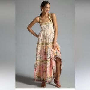 Anthropologie Square Neck Embellished Maxi Dress